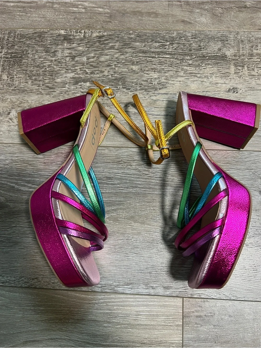 Pop Women's Size 8.5 M Kallie Metallic Rainbow Platform Heels Strappy Sandal